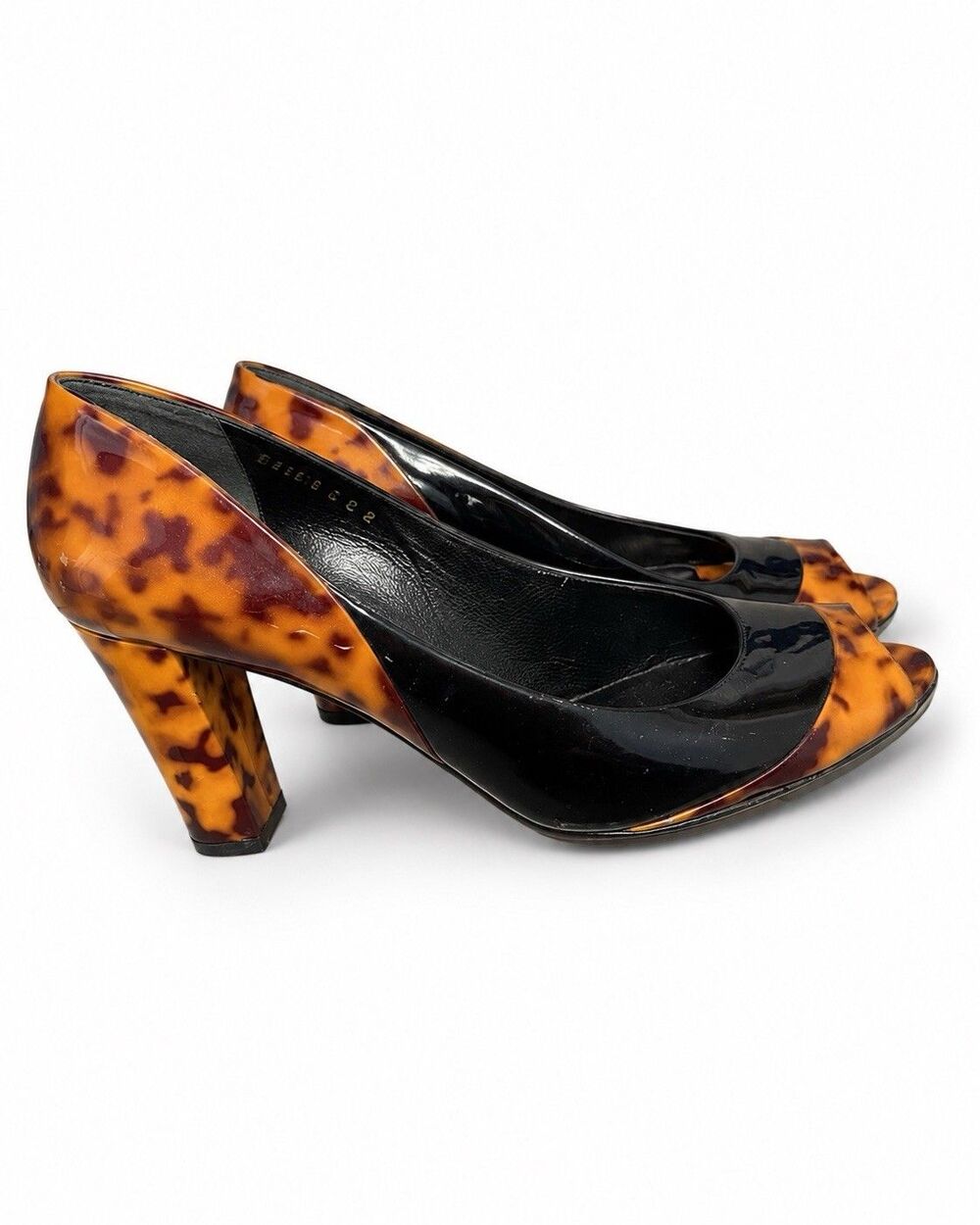 Gucci Tortoiseshell Black Patent Peep Toe Block Heel Pumps 6.5B Italy - Picture 7 of 7